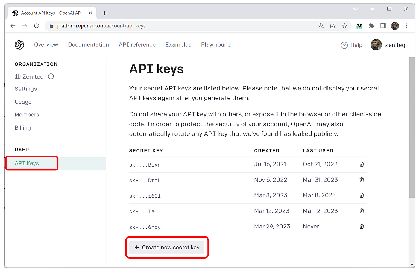 如何获取OpenAI和PineCone API密钥 Create an OpenAI account here. Go to your Accounts page and under the API keys tab, click on “Create a new secret key”。